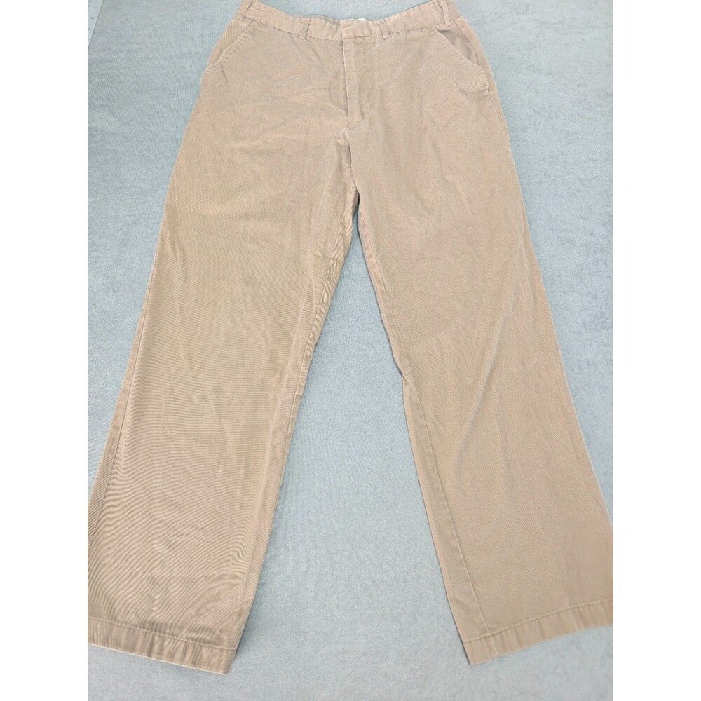 Haband Mens 32L Khaki Chino Pants Tan Flat Front Straight Leg Casual Trousers